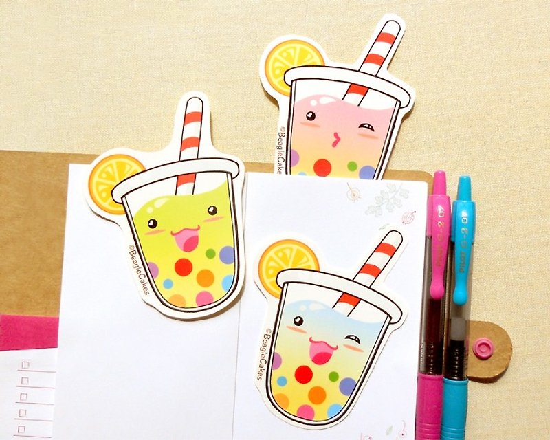 彩虹珍珠果茶贴纸 (3入) - 食物/饮料贴纸 - 大张贴纸 - 贴纸 - 纸 多色