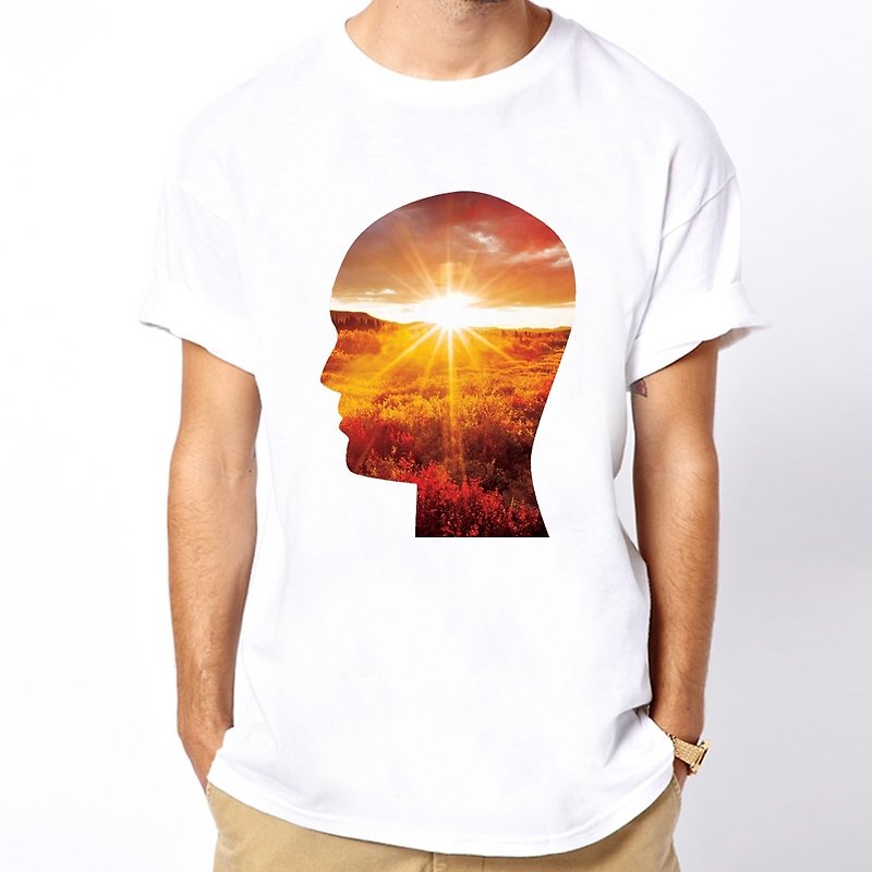 Out of my mind短袖T恤-白色 超乎我的想像日出大脑设计自创银河 - 男装上衣/T 恤 - 其他材质 白色