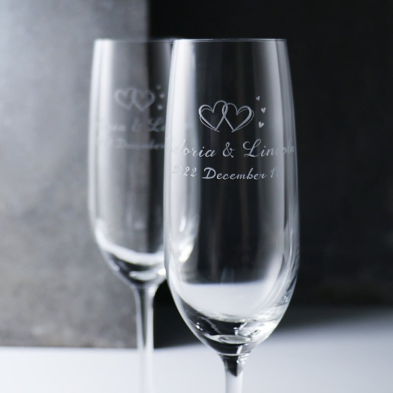 (一对价)210cc【心心相印婚礼香槟杯】LOVE结婚香槟对杯组 定制化 - 酒杯/酒器 - 玻璃 