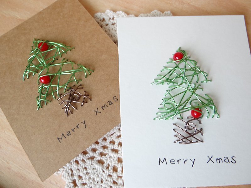 超触感铝线立体圣诞卡片~圣诞树圣诞快乐 - 卡片/明信片 - 纸 绿色
