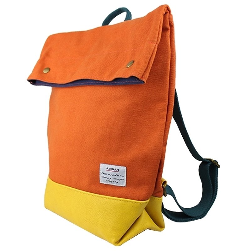 AMINAH-橘色帆布后背包【am-0271】 - 后背包/双肩包 - 棉．麻 