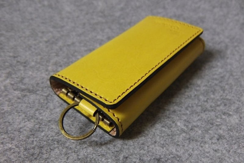 手工皮件设计  真皮钥匙圈系列 双折双夹层 钥匙包 K17 芥黄色皮革 - 钥匙链/钥匙包 - 真皮 多色