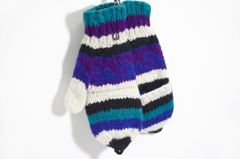 新年礼物 限量一件手织纯羊毛针织手套 / 可拆卸手套 / 内刷毛手套 / 保暖手套 - 魔幻蓝紫色民族图腾 - 手套 - 其他材质 多色