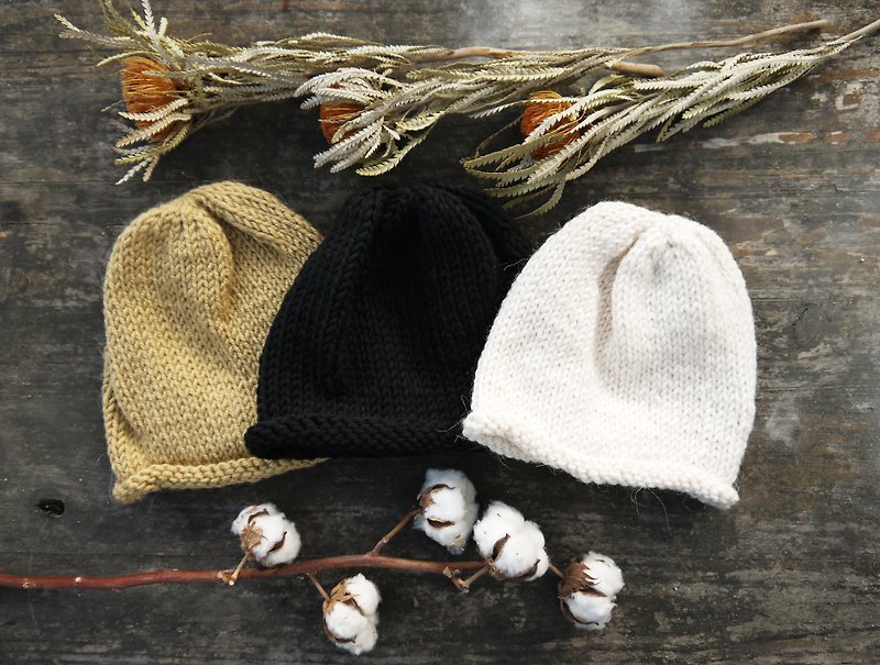 阿母100%的手作帽-小卷毛帽/毛线帽/-经典黑-新年/礼物 - 帽子 - 其他材质 黑色