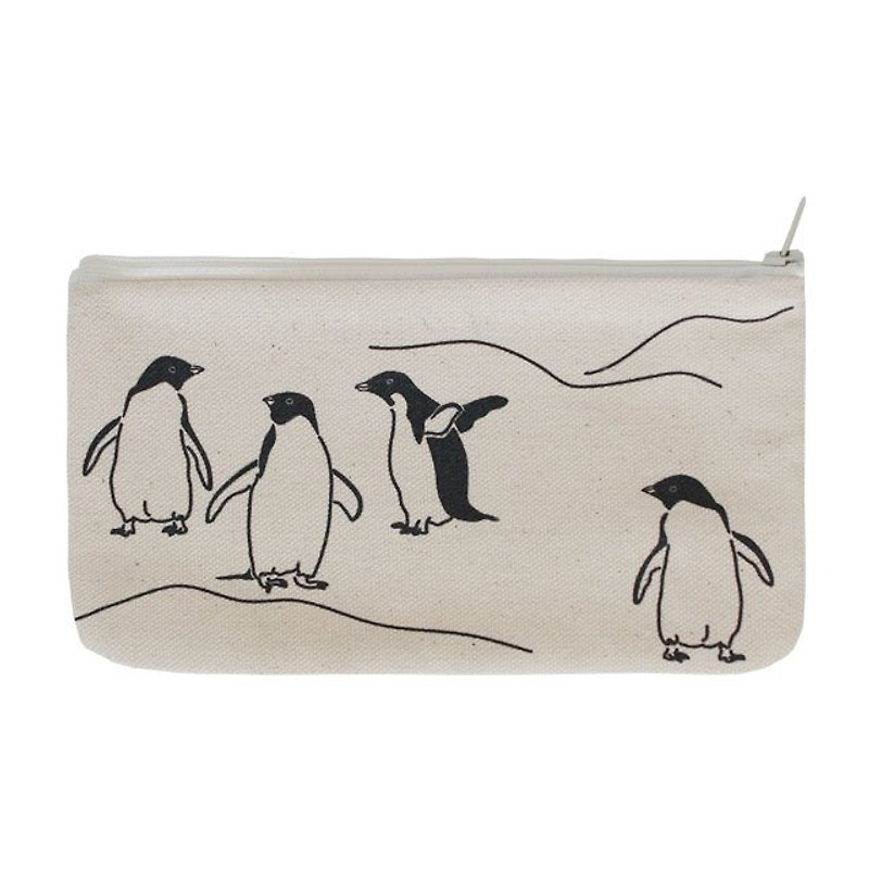 南极企鹅小物包 化妝包 筆袋/ 原胚色 - 零钱包 - 棉．麻 多色
