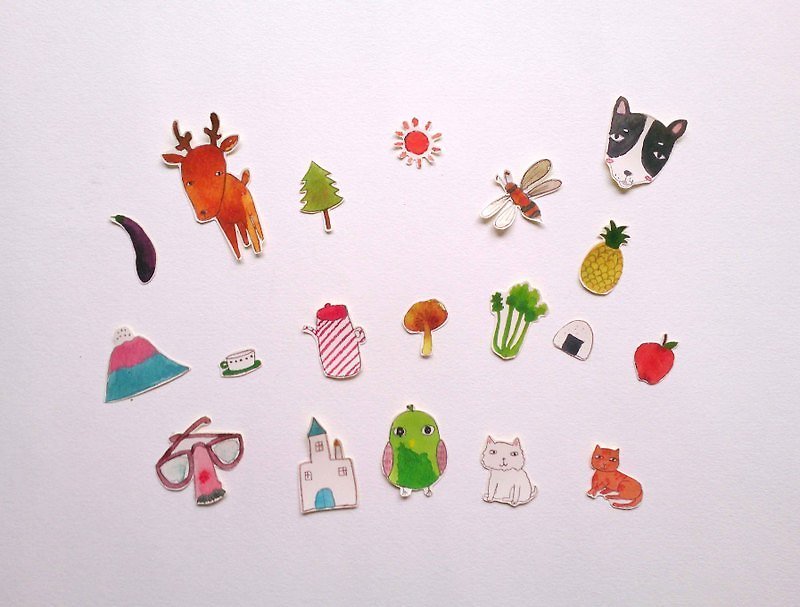小精灵手绘贴纸-有小鹿、小狗狗、小山跟好吃的蔬果 - 贴纸 - 纸 绿色