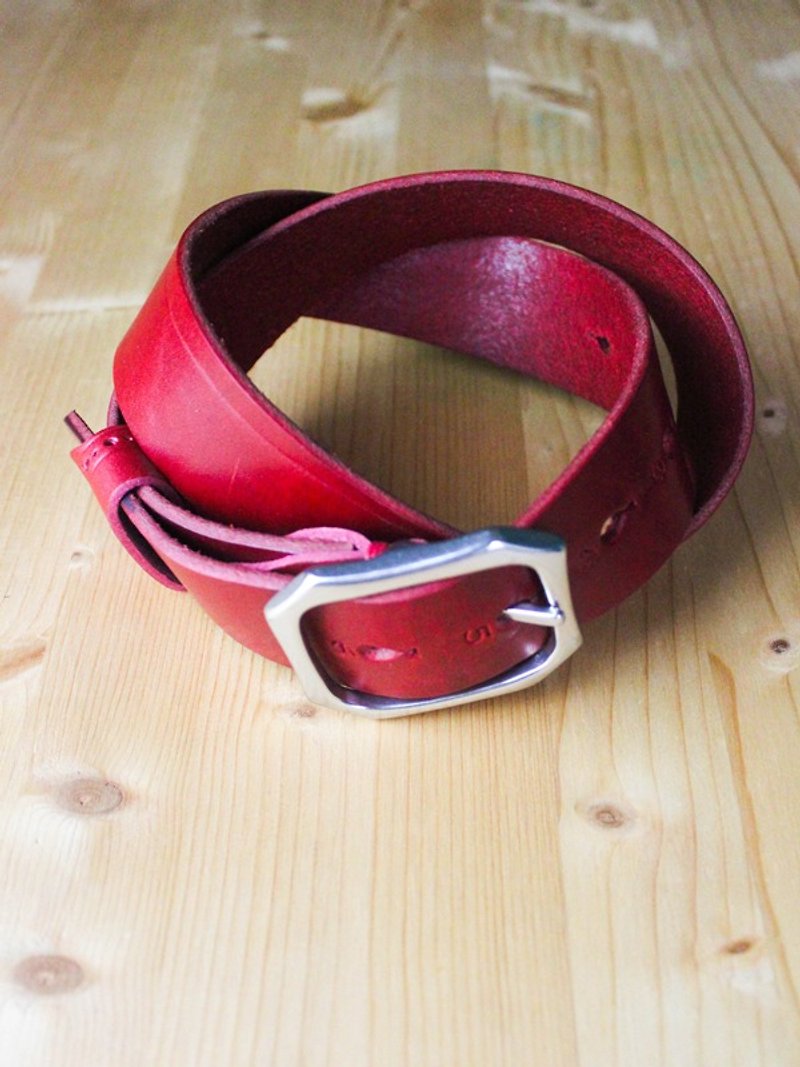 Chainloop 自制手工 可订制尺寸 红色牛皮宽版皮带 - 腰带/皮带 - 真皮 红色