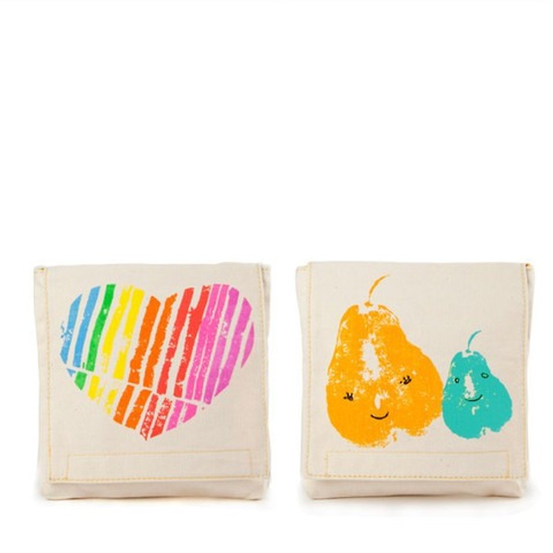 【加拿大fluf有机棉】一组两入小物袋--(Mama Love) - 化妆包/杂物包 - 棉．麻 橘色