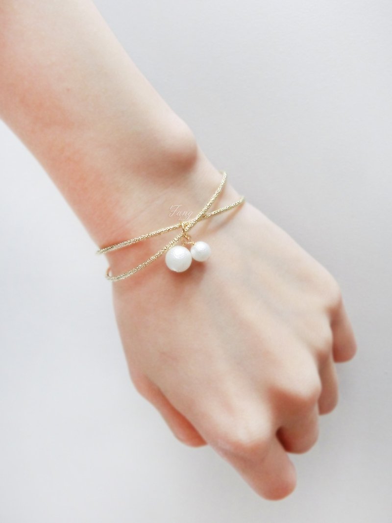 【无限 宝贝】日本棉花珍珠 手镯 手环 - 手链/手环 - 宝石 金色