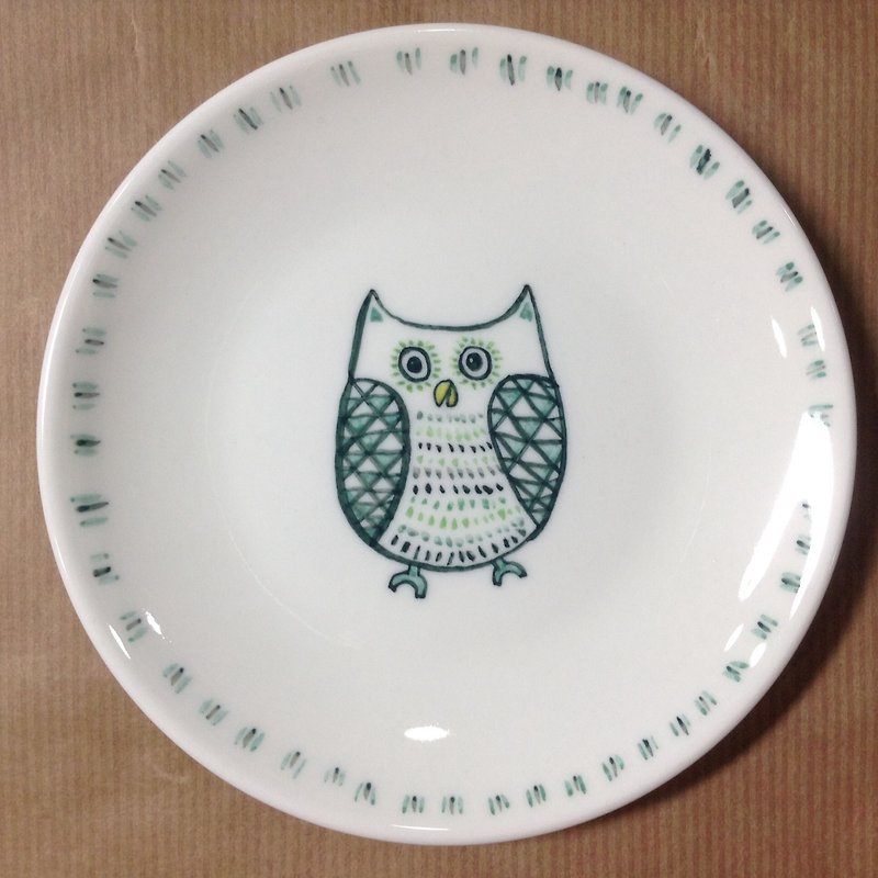 猫头鹰(绿)-6寸手绘蛋糕瓷盘【可定制姓名/字句】 - 浅碟/小碟子 - 其他材质 绿色