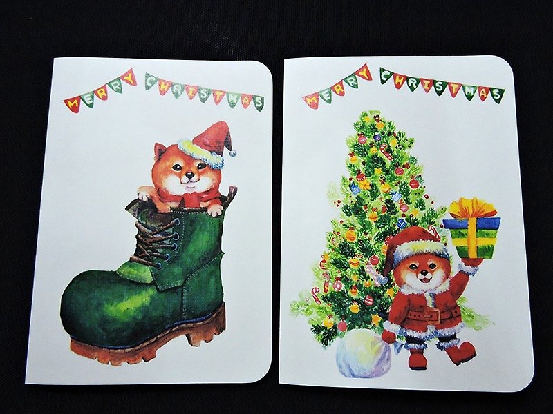 柴犬 Shiba 圣诞 耶诞 贺卡 (4张一组) - 卡片/明信片 - 纸 金色