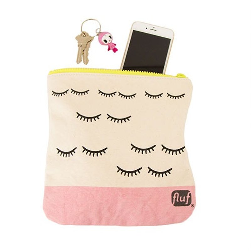 【加拿大fluf有机棉】拉链包--(眨眨眼) - 化妆包/杂物包 - 棉．麻 粉红色