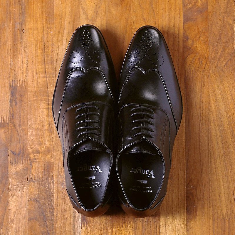 Vanger 优雅美型·时髦仕绅雕花皮鞋 Va88黑 - 男款休闲鞋 - 真皮 黑色