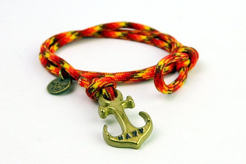 【METALIZE】Anchor with rope bracel三圈式伞绳手链-海锚款-红黄迷彩(古铜色) - 手链/手环 - 其他金属 
