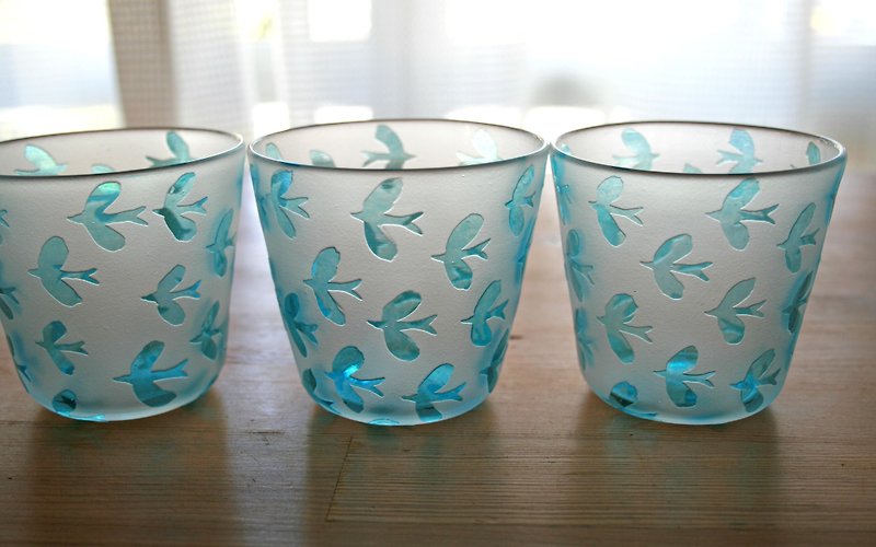 鳥模様のグラス - 茶具/茶杯 - 玻璃 蓝色