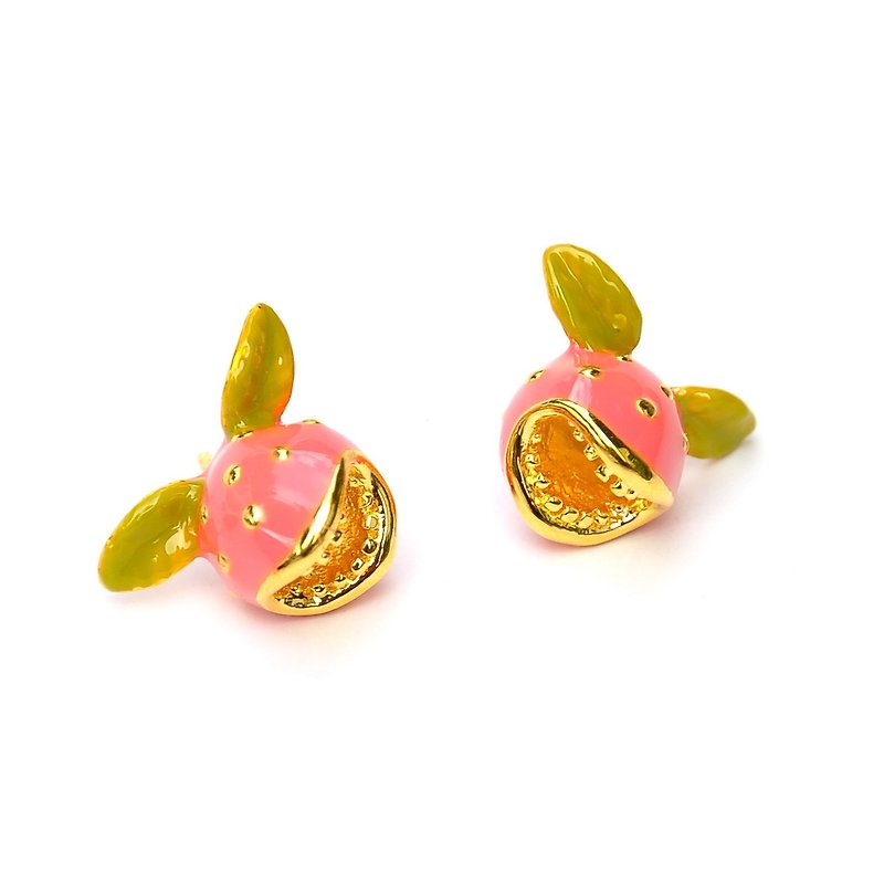 粉红色大王花黄铜耳环 - 耳环/耳夹 - 其他金属 粉红色