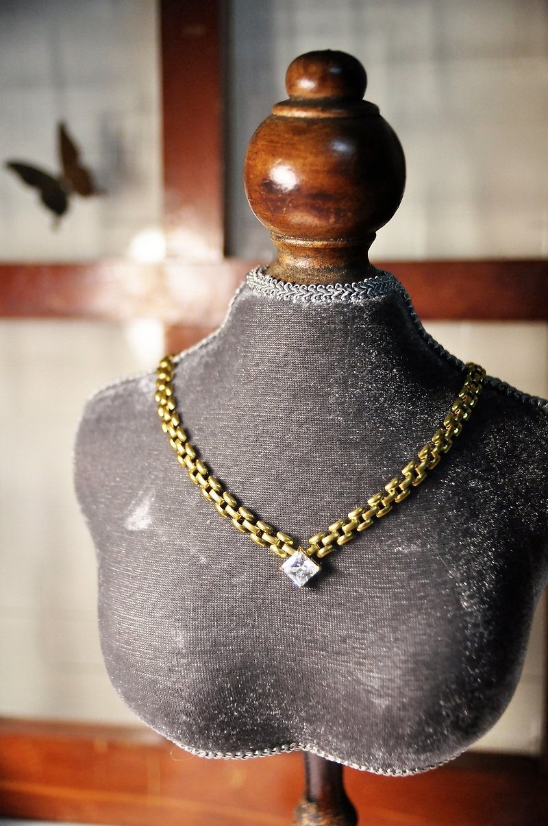 《二毛银》【俐落方形锆石黄铜造型短链】（编号：0007） - 项链 - 其他金属 
