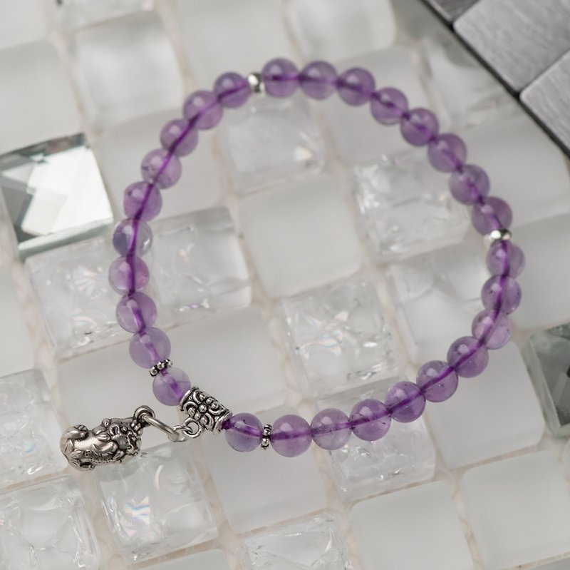 招财。貔貅招财手串吊饰款。6mm紫水晶手串。 - 手链/手环 - 水晶 紫色