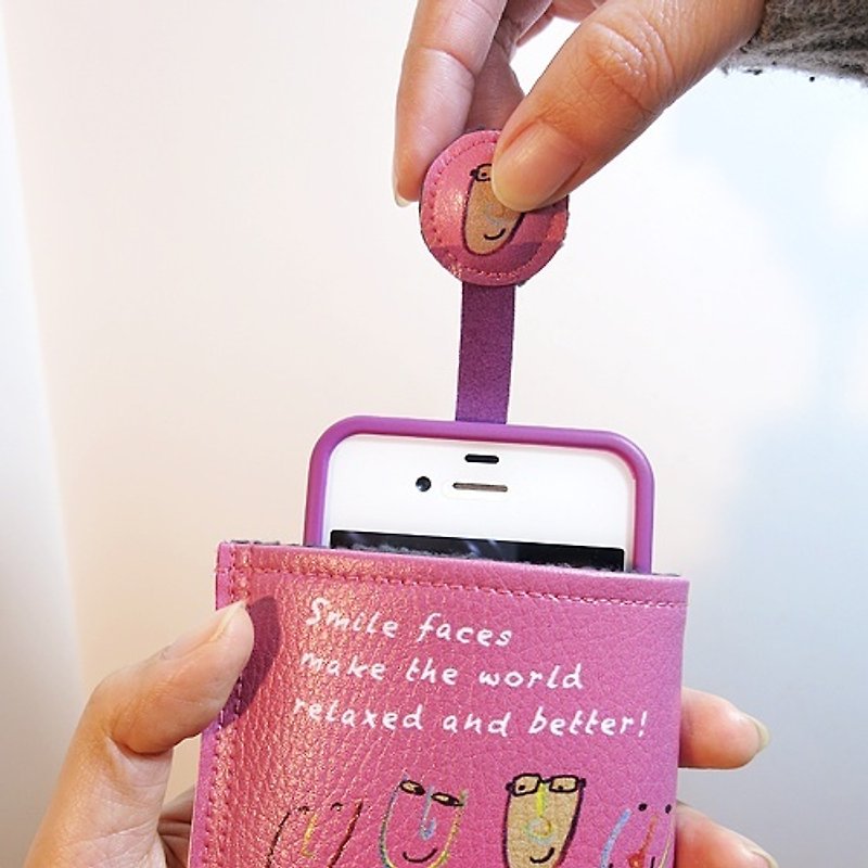 【出清品】手机袋/卡包 画话北欧 笑脸人 - 手机壳/手机套 - 人造皮革 粉红色