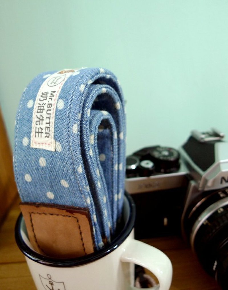 相机背带。 牛仔水玉点点 纯棉手制 - 相机背带/脚架 - 其他材质 蓝色