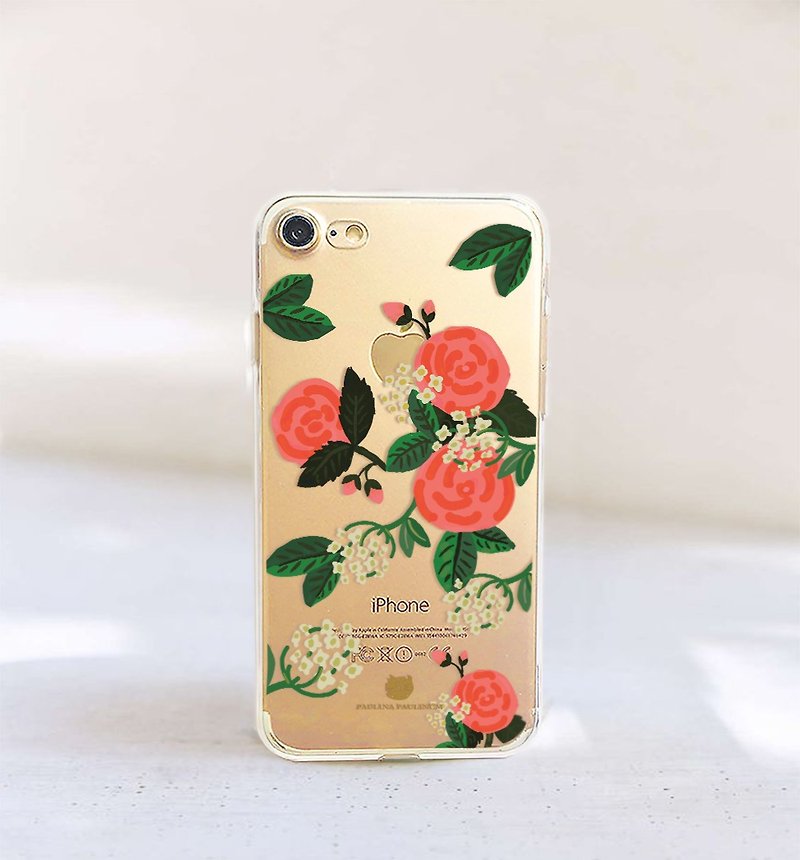 玫瑰花与满天星手机壳iPhone XS MAX Samsung s9 plus免费刻字 - 手机壳/手机套 - 塑料 红色