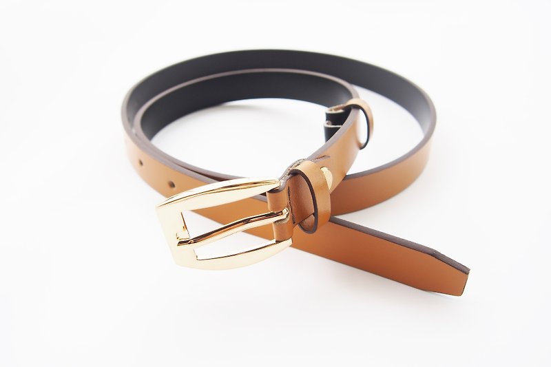 Brown genuine leather woman belt with gold buckle - cut to size - 腰带/皮带 - 真皮 咖啡色