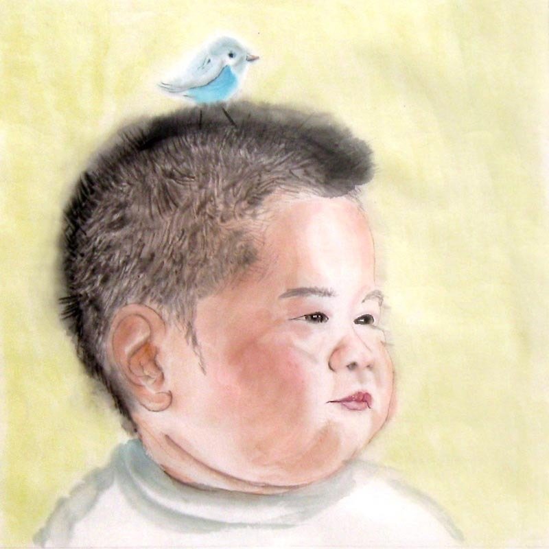 订制国画肖像画-赤子心之妈妈的乖宝宝-25x25cm画心 - 订制画像 - 纸 黄色