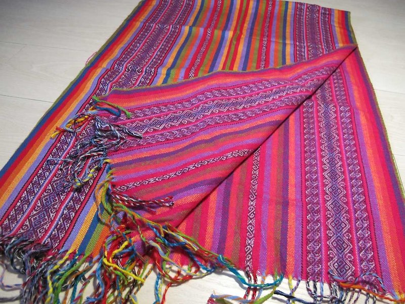 秘鲁织多彩围巾/披肩-双色 - 帽子 - 绣线 多色