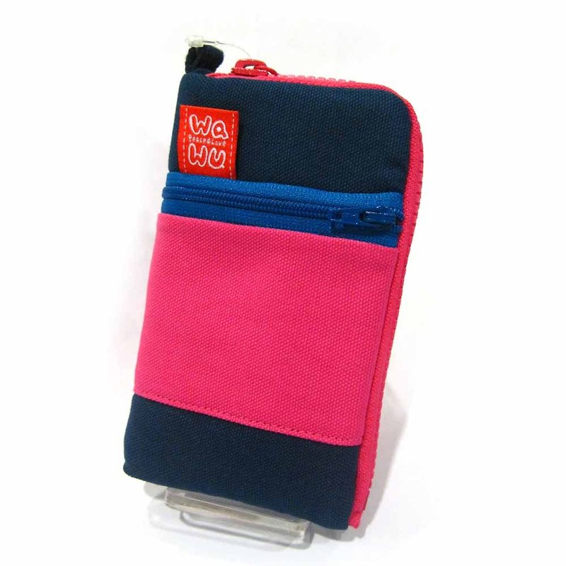 WaWu拉链手机包 一般手机尺寸 (蓝桃) (附绳) 订制款* - 手机壳/手机套 - 棉．麻 蓝色