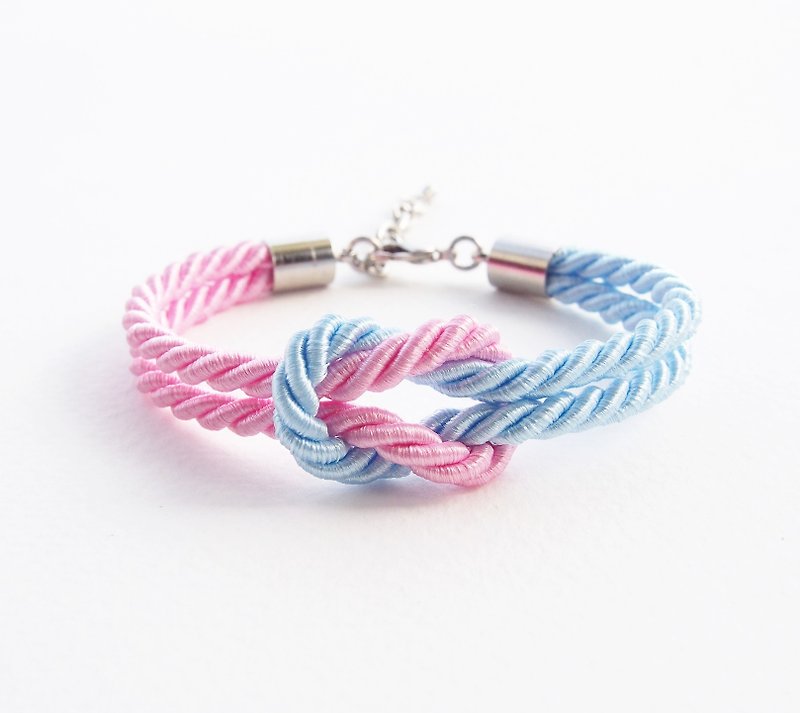 Sweet pink and Sky blue rope knot bracelet - 手链/手环 - 其他材质 粉红色