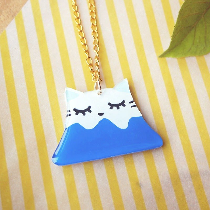 Meow手作富士山猫猫项链 - 项链 - 塑料 蓝色