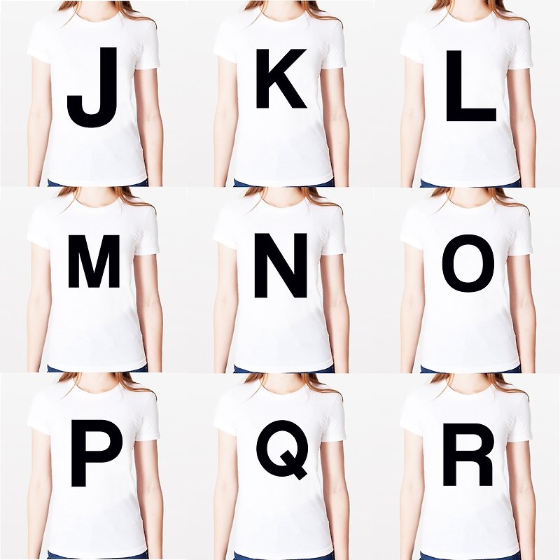 Big J K L M N O P Q R 女生短袖T恤-白色 英文字母 文字 时尚 - 女装 T 恤 - 其他材质 白色