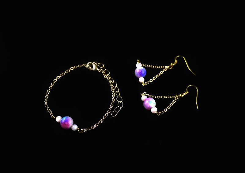 【月光】玉珠 手环耳环 饰品组 - 耳环/耳夹 - 其他材质 多色