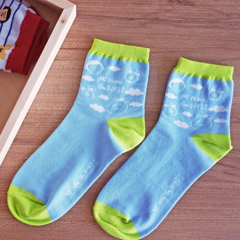 FiFi棉短袜/ 蓝天白云 - 袜子 - 棉．麻 绿色