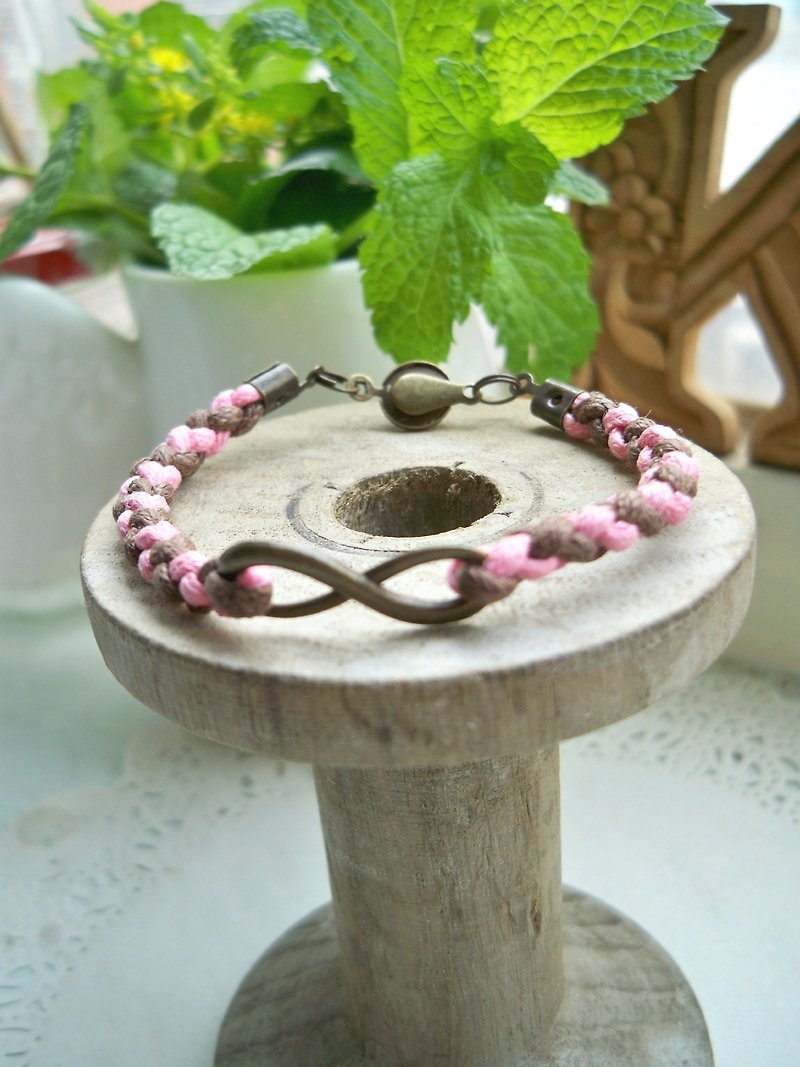 无限编织手环-压扣式(粉红+咖啡) - 手链/手环 - 其他材质 多色