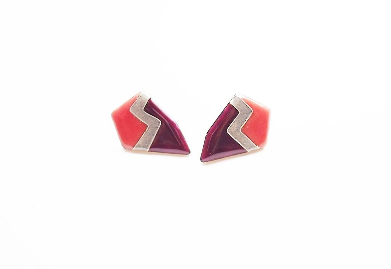 复古菱形纹掐丝珐琅耳环(桃粉色) - 耳环/耳夹 - 其他金属 红色