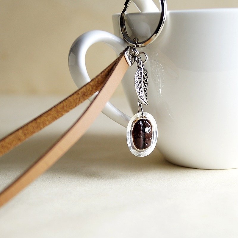 咖啡豆 钥匙圈 真实咖啡豆创作 手机吊饰 订制 礼物 特别 专属 - 钥匙链/钥匙包 - 其他材质 咖啡色