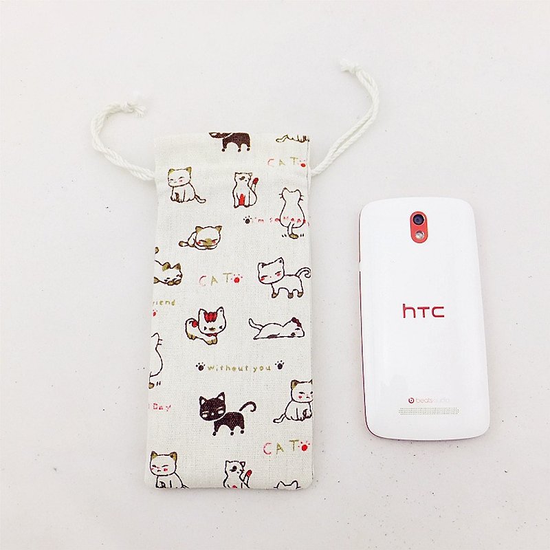 手机袋 眼镜袋 可爱小猫 棉麻收纳袋束口袋抽绳袋 可以定制大小和绣字 - 零钱包 - 其他材质 