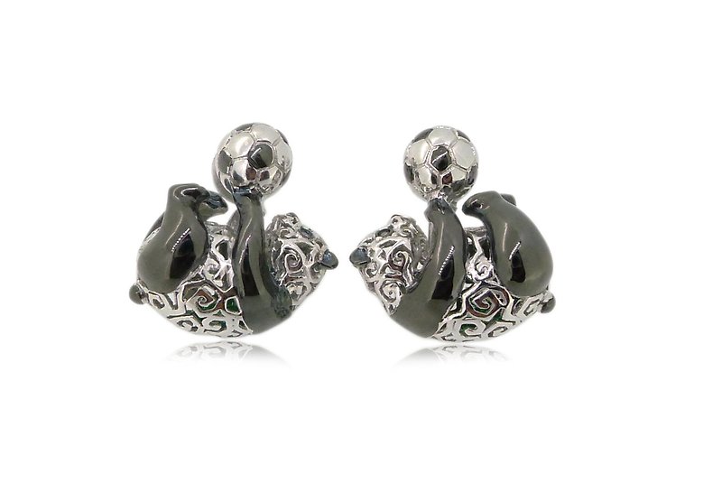 HK067 ~ 925银熊猫造型耳环 - 耳环/耳夹 - 银 多色