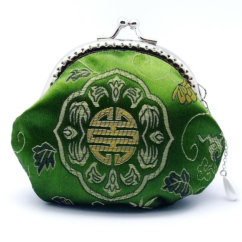 绿色吉祥图案丝锦缎口金包 零 钱包(CS-15) - 零钱包 - 丝．绢 绿色