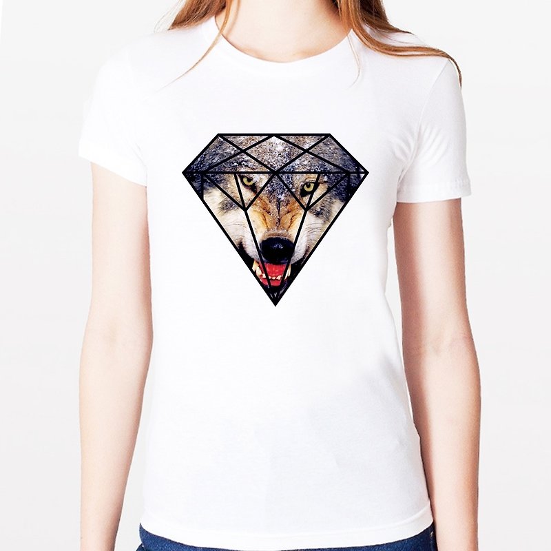 Wolf Diamond女生短袖T恤-白色 钻石狼 动物 设计 相片 - 女装 T 恤 - 其他材质 白色