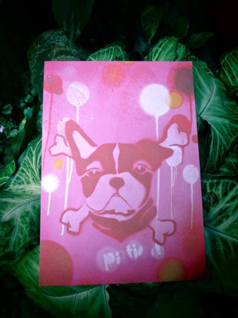 派克莱福 PL STUDIO Graffiti涂鸦犬系列明信片 [Pink Dog] - 卡片/明信片 - 纸 红色