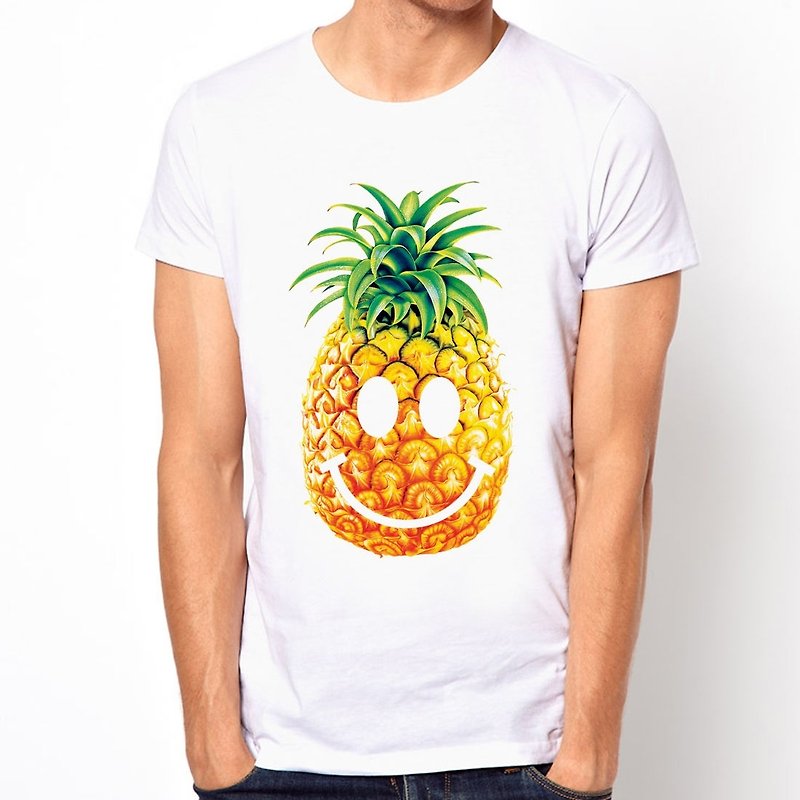 PINEAPPLE-Smile短袖T恤-白色 凤梨微笑脸时尚设计自创品牌水果 - 男装上衣/T 恤 - 棉．麻 白色
