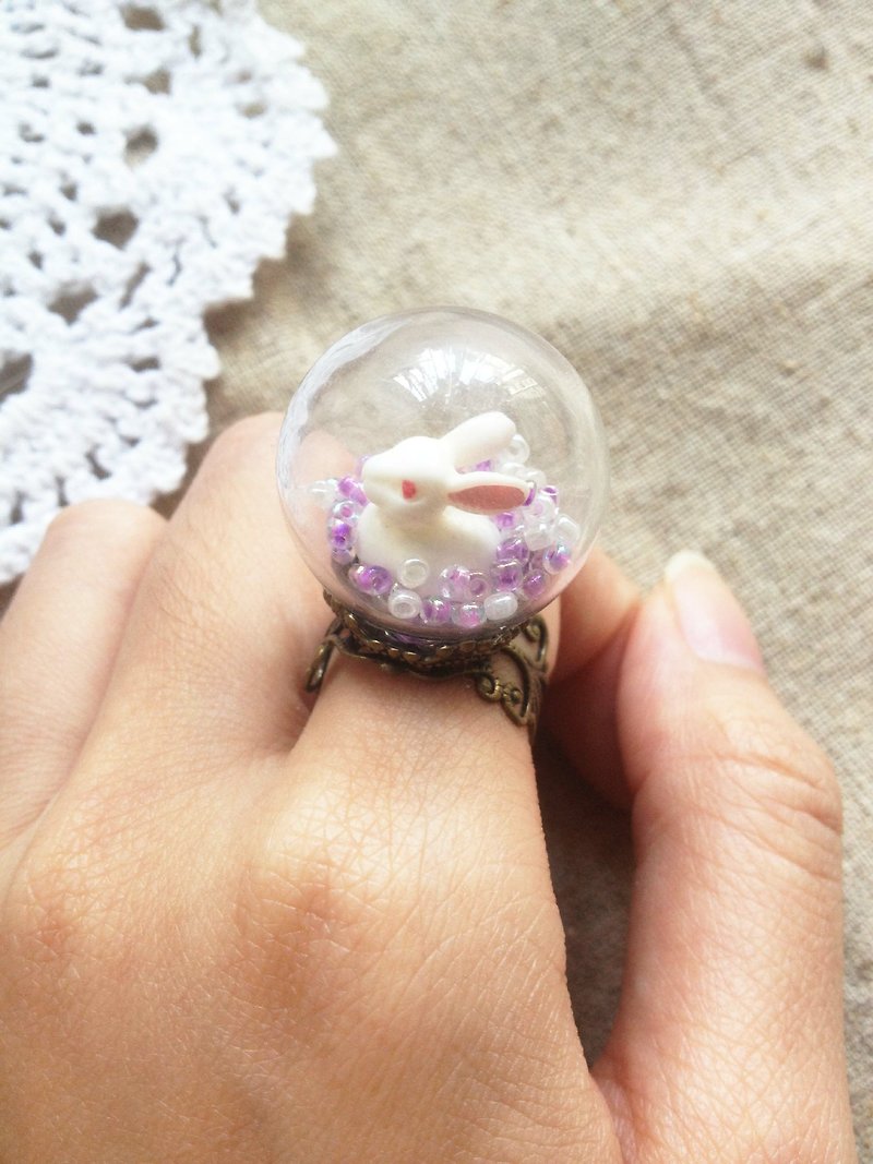 [imykaka] ♥ 小兔子 玻璃球戒指 - 戒指 - 玻璃 紫色