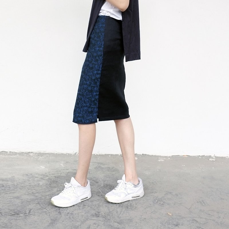 杲果/GAOGUO原创设计师女装品牌 春夏新款包臀中长过膝铅笔半身裙 - 裙子 - 其他材质 蓝色