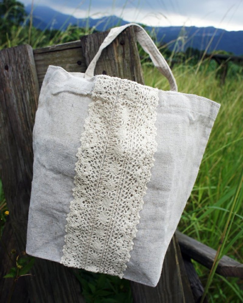 蕾丝随手包_手提午餐袋 hemp bag (lace) - 手提包/手提袋 - 其他材质 卡其色