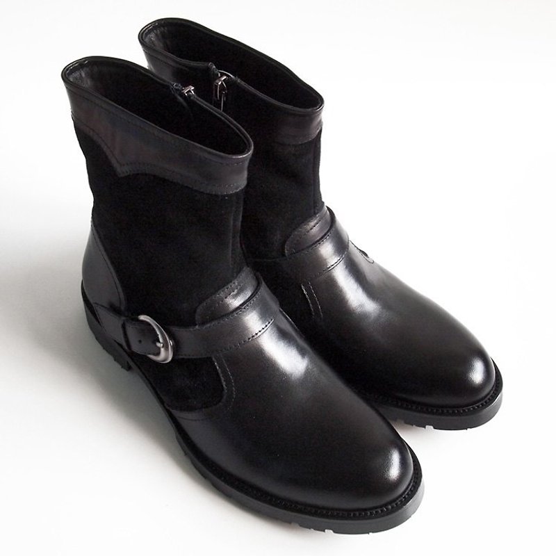 [LMdH]C1C21-99洗旧处理真皮ENGINEER BOOTS拉链工程师靴机车靴·黑色·免运费 - 男款休闲鞋 - 真皮 黑色