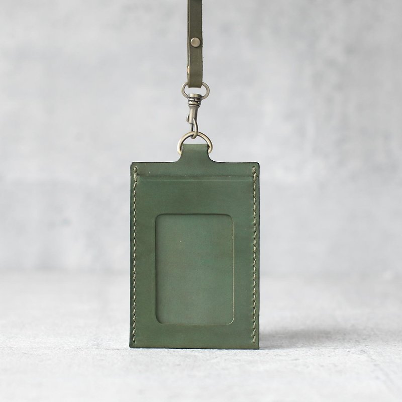 橄榄绿色植鞣真皮手工直横式证件卡套 含挂绳 - 证件套/卡套 - 真皮 绿色