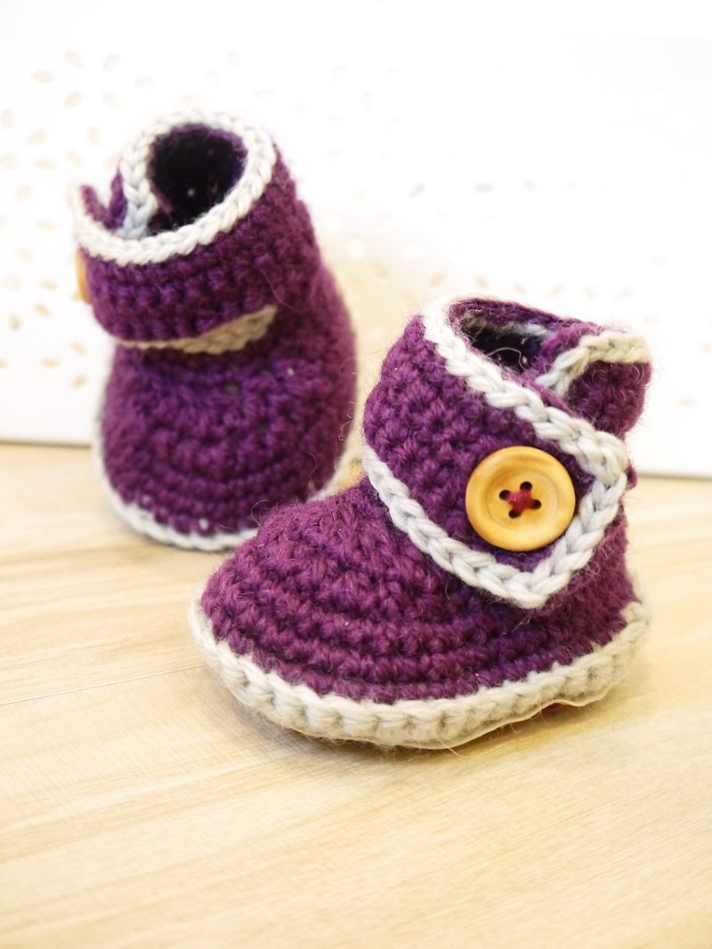手作编织宝宝鞋~ 粉彩长筒鞋系列(紫色) - 童装鞋 - 羊毛 紫色