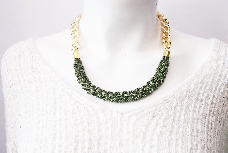 Military green rope necklace with gold plated chain. - 项链 - 其他材质 绿色